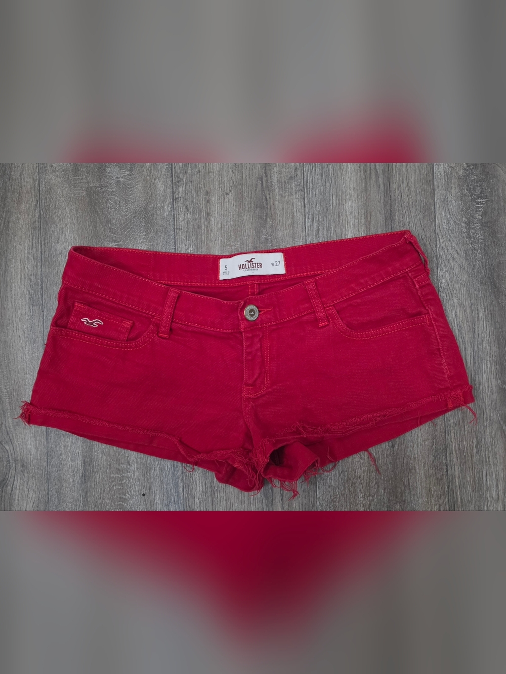 Hollister Women's Low Rise Red Denim Cutoff Shorts